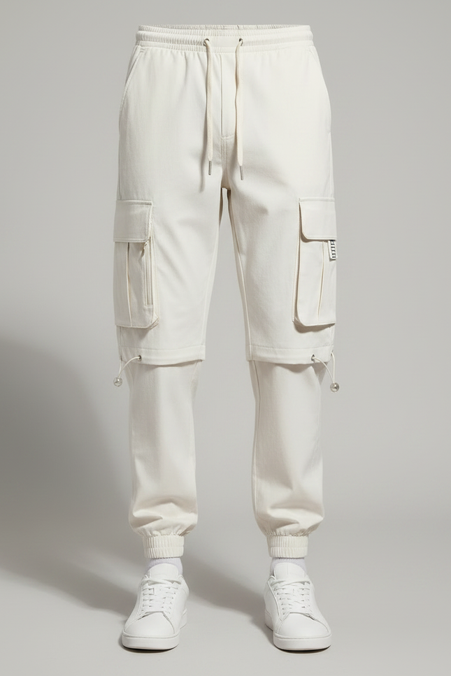 Pantalon Fluide Cargo Écru Ample Multi-poches Décontracté Homme - Beige Toile - vue 3