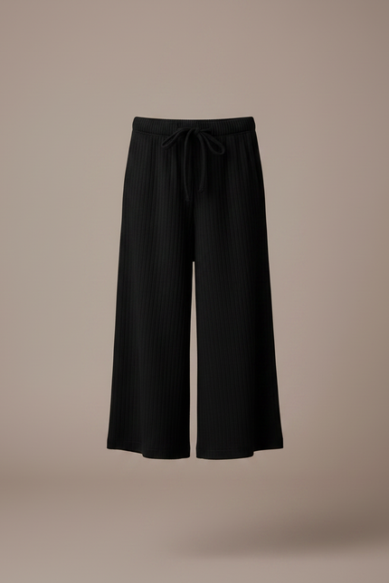 Pantalon Fluide Noir Côtelé Ample Décontracté Confortable - Maille - vue 3
