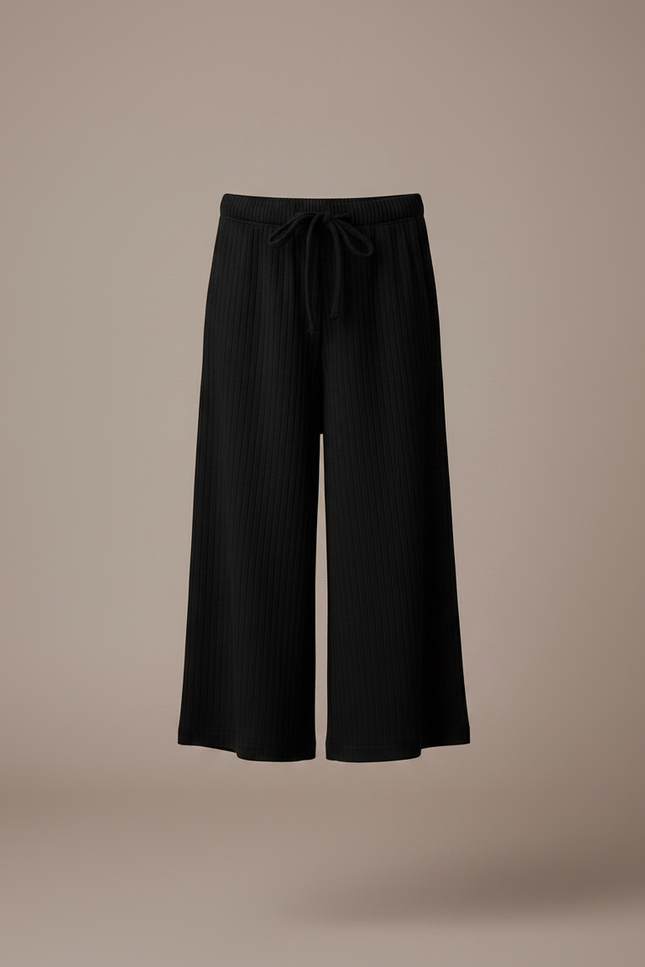 Pantalon Fluide Noir Côtelé Ample Décontracté Confortable - Maille - vue 3