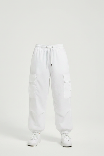 Pantalon Fluide Blanc Ample Cargo Cordon Enfant - Polyester - vue 3