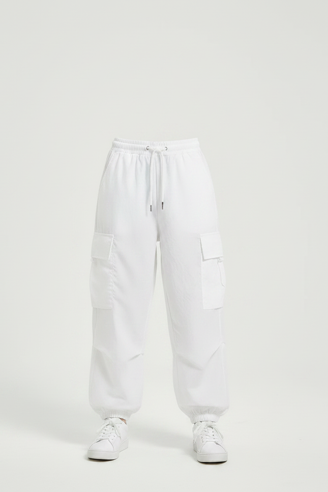 Pantalon Fluide Blanc Ample Cargo Cordon Enfant - Polyester - vue 3