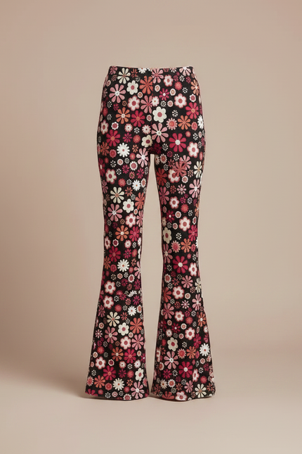Pantalon Fluide Évasé Floral Noir Confortable Fille - Maille - vue 3