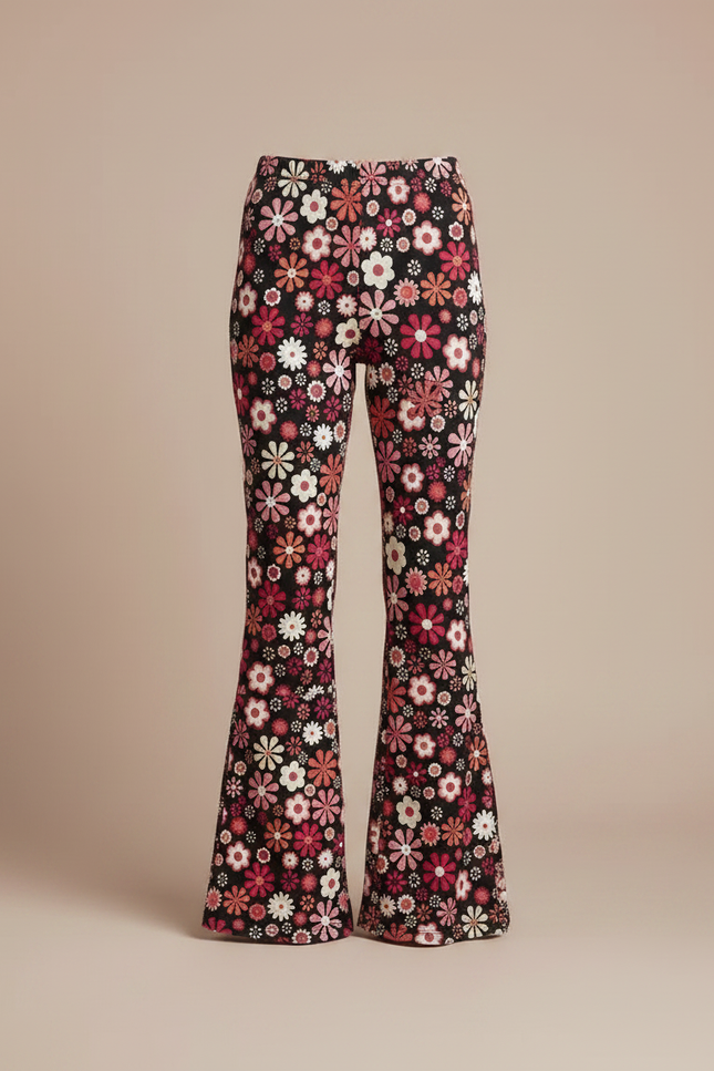 Pantalon Fluide Évasé Floral Noir Confortable Fille - Maille - vue 3