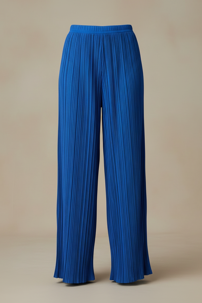 Pantalon Fluide Plissé Bleu Royal Ample Élégant - Polyester - vue 3