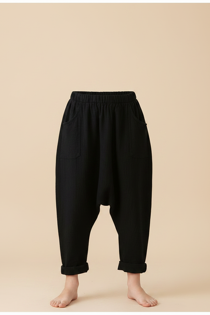 Pantalon Fluide Noir Lin Ample Harem Enfant - vue 2