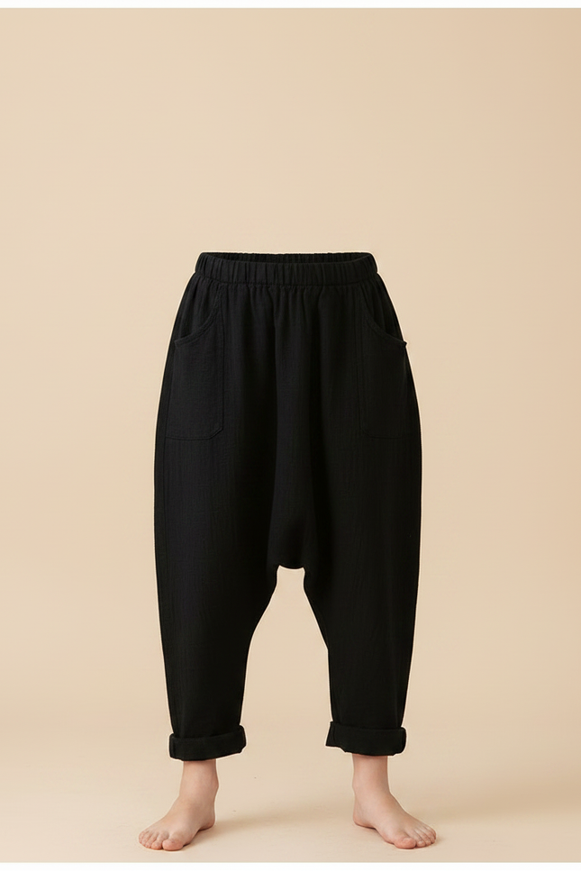 Pantalon Fluide Noir Lin Ample Harem Enfant - vue 2