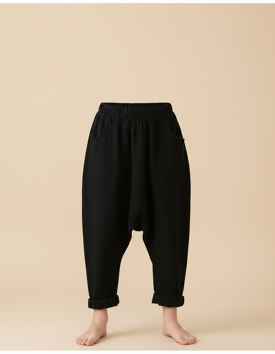 Pantalon Fluide Noir Lin Ample Harem Enfant - vue 2