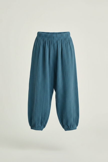 Pantalon Fluide Bleu Coton Plissé Ample Enfant - vue 3