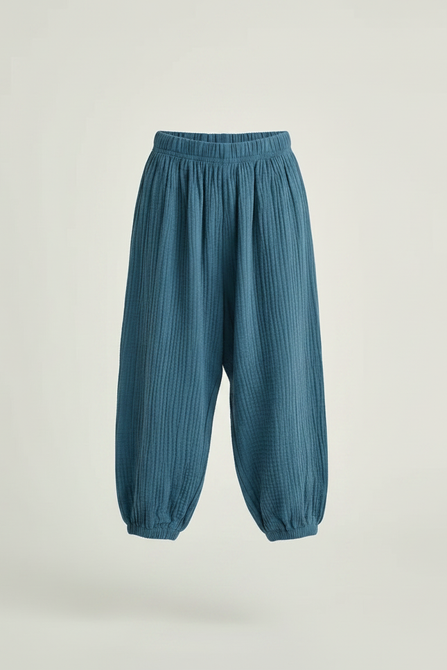 Pantalon Fluide Bleu Coton Plissé Ample Enfant - vue 3