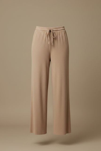 Pantalon Fluide Beige Cordon Ample Doux Confortable Femme - Molleton - vue 3