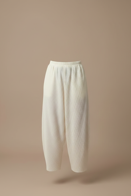 Pantalon Fluide Écru Plissé Ample Décontracté Confortable - Beige Polyester - vue 3