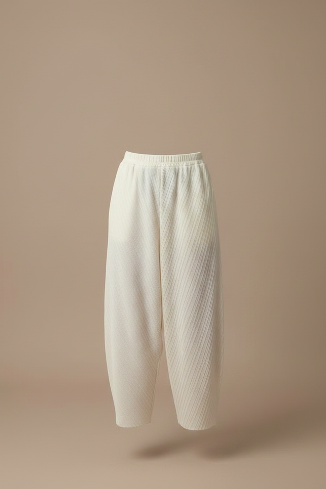 Pantalon Fluide Écru Plissé Ample Décontracté Confortable - Beige Polyester - vue 3