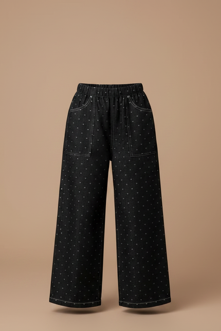 Pantalon Fluide Noir Ample Pois Coton Enfant - Jean - vue 3