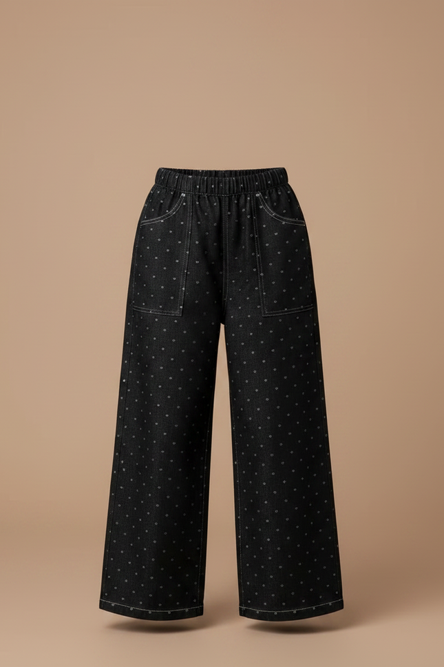 Pantalon Fluide Noir Ample Pois Coton Enfant - Jean - vue 3
