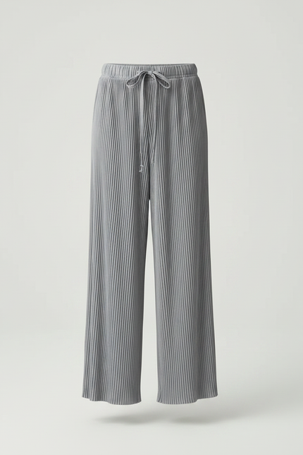 Pantalon Fluide Gris Plissé Ample Confortable Décontracté - Polyester - vue 3