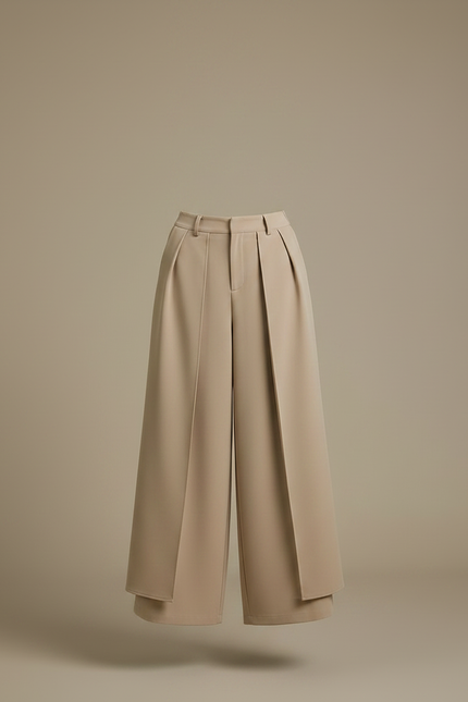 Pantalon Fluide Kaki Large Plissé Élégant Femme - Gabardine - vue 3