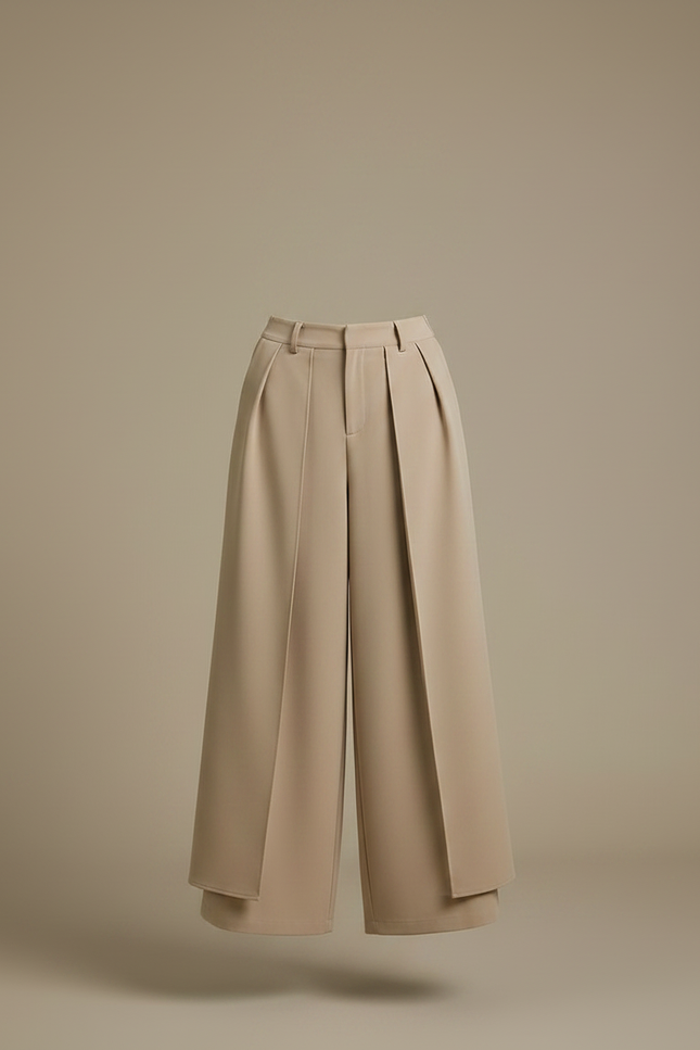 Pantalon Fluide Kaki Large Plissé Élégant Femme - Gabardine - vue 3