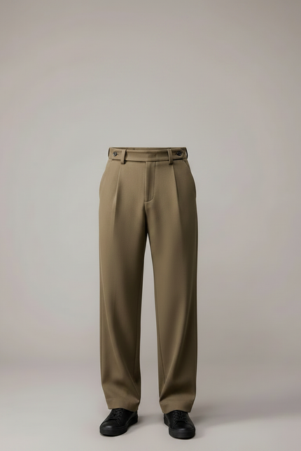 Pantalon Fluide Kaki Droit Plissé Homme Décontracté - Polyester - vue 3