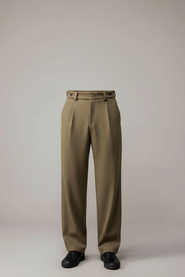 Pantalon Fluide Kaki Droit Plissé Homme Décontracté - Polyester - vue 3