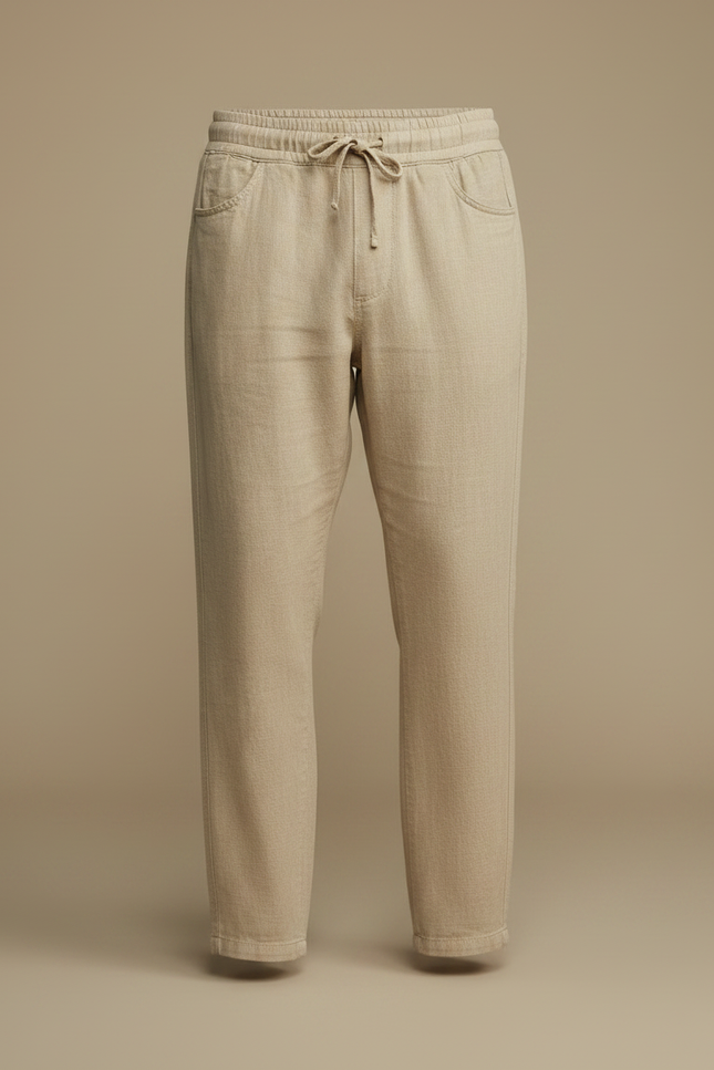 Pantalon Fluide Beige Coton Lin Décontracté Homme - vue 3