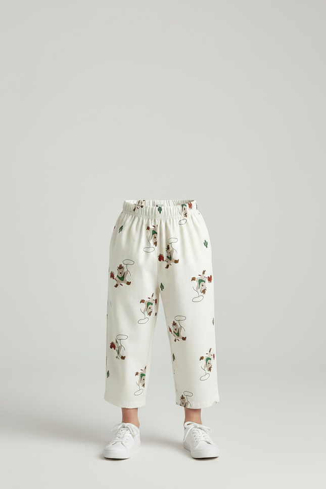 Pantalon Fluide Écru Ample Coton Imprimé Décontracté Enfant - vue 3