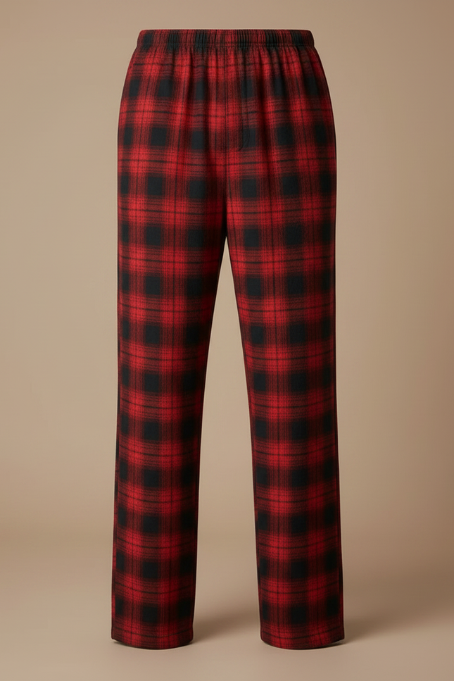 Pantalon Fluide Rouge Carreaux Ample Homme Décontracté - Molleton - vue 3