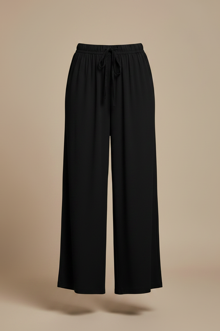 Pantalon Fluide Noir Ample Cordon Décontracté Élégant - Viscose - vue 3
