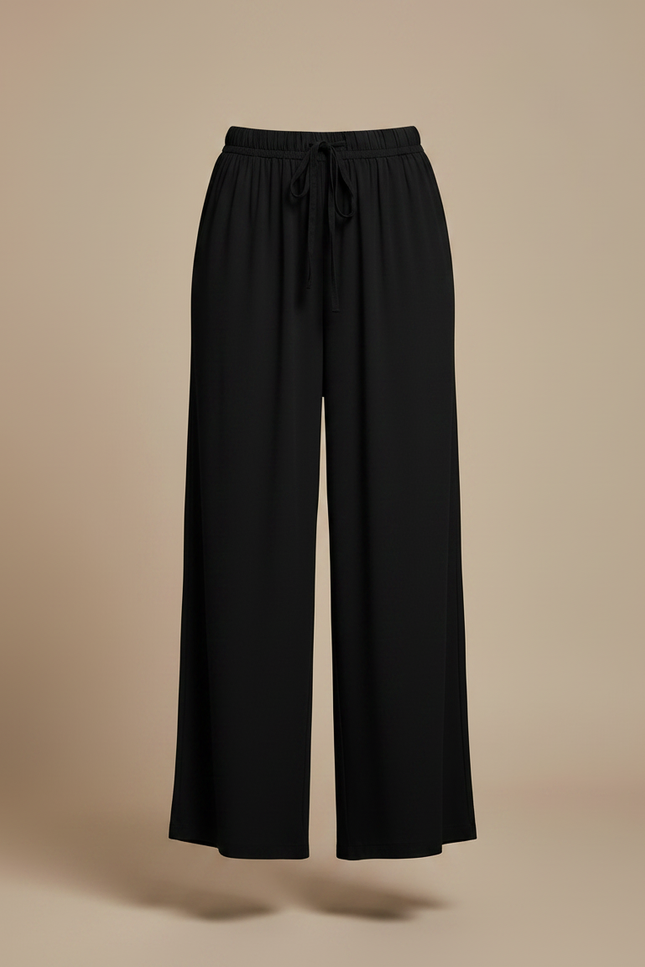 Pantalon Fluide Noir Ample Cordon Décontracté Élégant - Viscose - vue 3