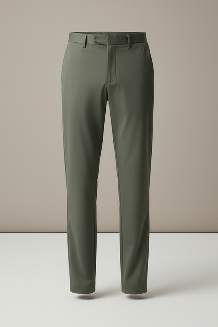 Pantalon Fluide Vert Kaki Droit Stretch Homme Élégant - Polyester - vue 3