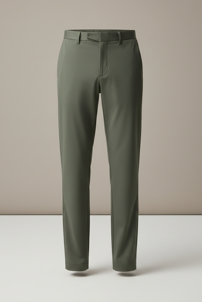 Pantalon Fluide Vert Kaki Droit Stretch Homme Élégant - Polyester - vue 3
