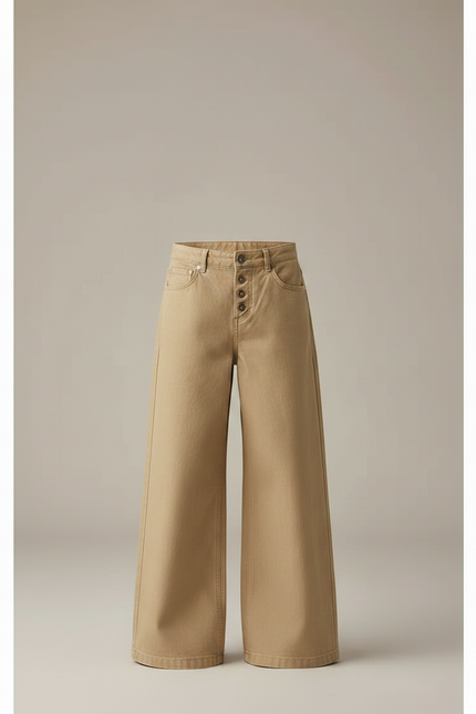 Pantalon Fluide Beige Large Boutons Décontracté Garçon Coton - Gabardine - vue 3