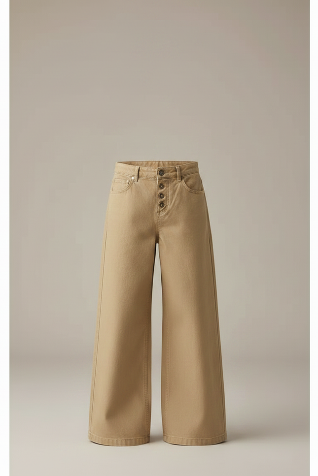 Pantalon Fluide Beige Large Boutons Décontracté Garçon Coton - Gabardine - vue 3