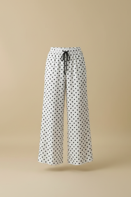 Pantalon Fluide Évasé Blanc À Pois Noirs Femme - Viscose - vue 3
