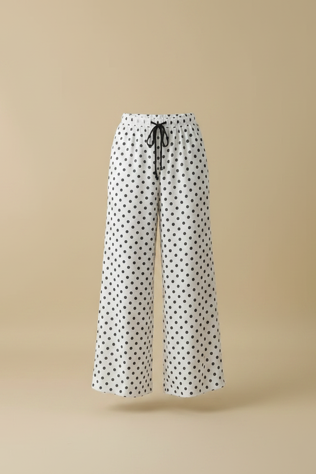 Pantalon Fluide Évasé Blanc À Pois Noirs Femme - Viscose - vue 3