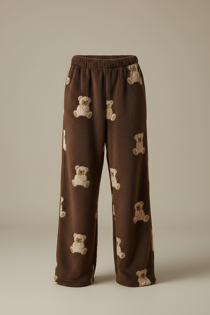 Pantalon Fluide Marron Oursons Pelucheux Confortable Femme - Molleton - vue 3
