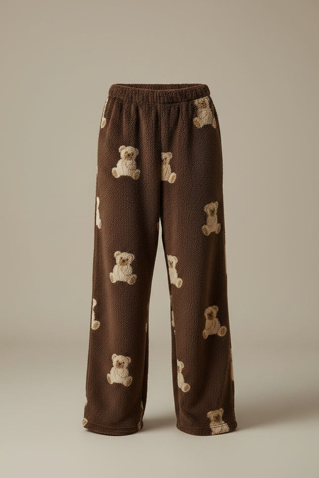 Pantalon Fluide Marron Oursons Pelucheux Confortable Femme - Molleton - vue 3