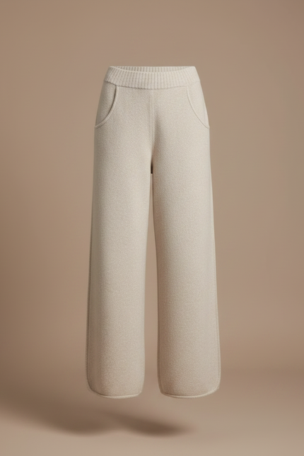 Pantalon Fluide Beige Laine Tricoté Ample Confortable Hiver - vue 3