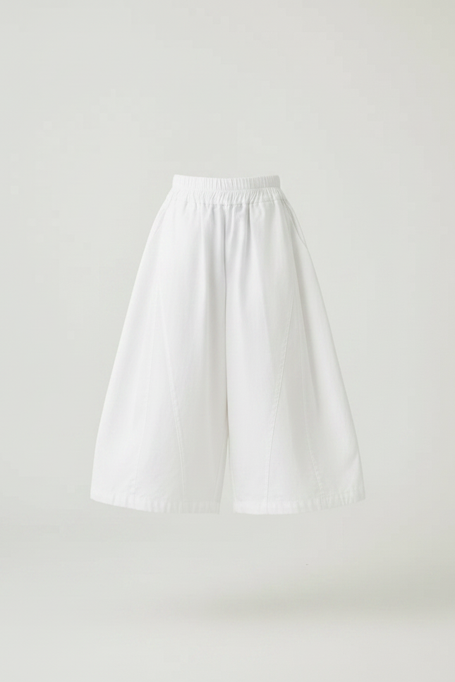 Pantalon Fluide Blanc Ample Taille Élastique Coton - vue 3
