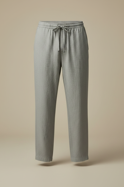 Pantalon Fluide Gris Cordon Coton Lin Ample Décontracté Homme - vue 3