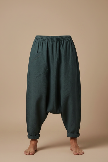 Pantalon Fluide Lin Ample Sarouel Vert Homme - vue 3
