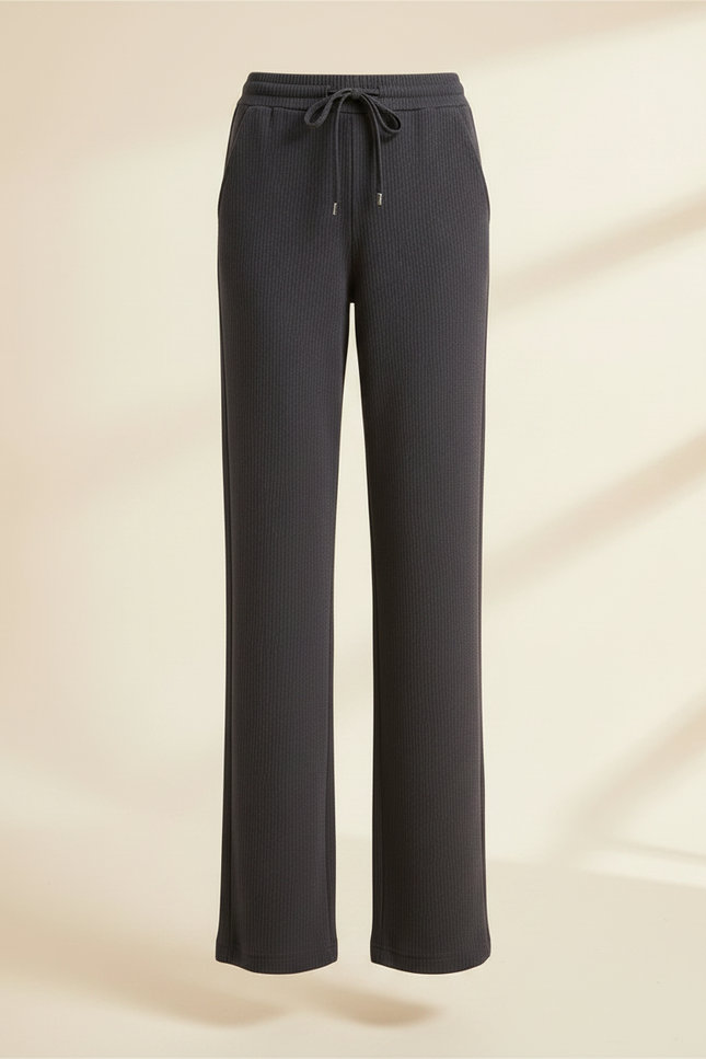 Pantalon Fluide Noir Côtelé Ample Décontracté Élastique - Gris Cordé - vue 3