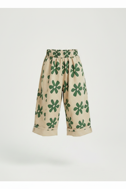 Pantalon Fluide Beige Imprimé Floral Ample Coton Enfant - vue 3