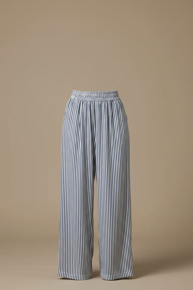 Pantalon Fluide Rayé Bleu Ample Confortable Léger - Marine Viscose - vue 3