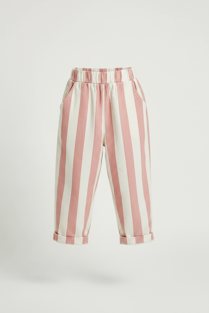 Pantalon Fluide Rayé Rose Et Blanc - Lin - vue 3