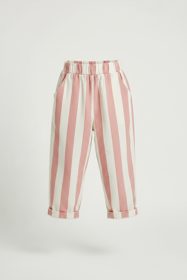 Pantalon Fluide Rayé Rose Et Blanc - Lin - vue 3