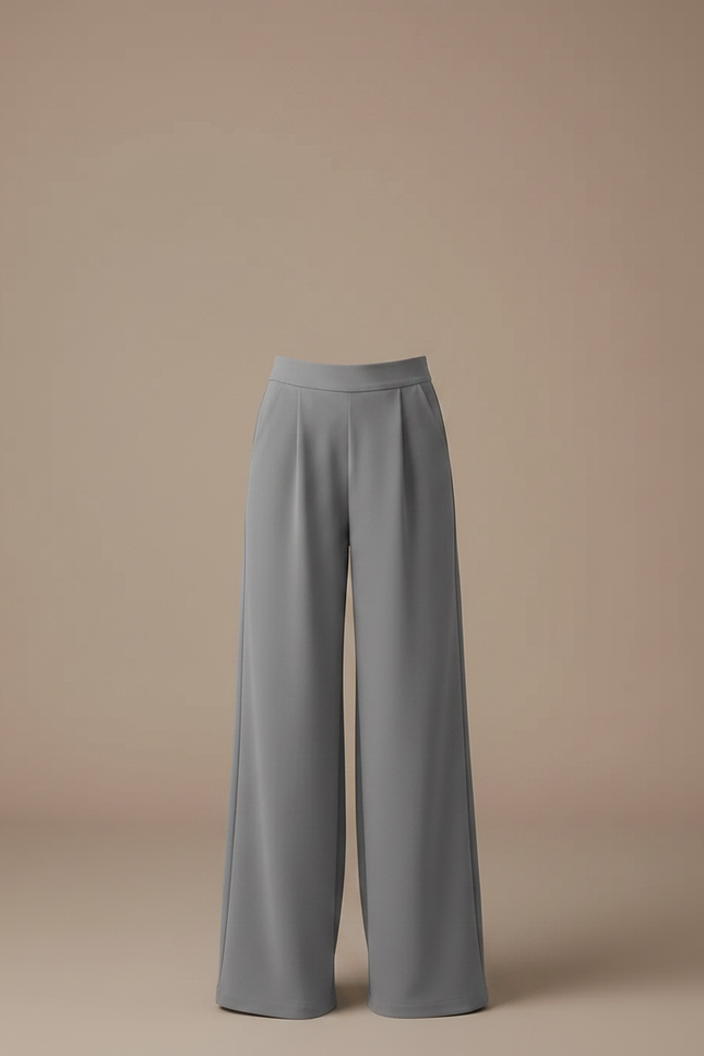 Pantalon Fluide Gris Ample Droit Taille Haute Casual - Polyester - vue 3