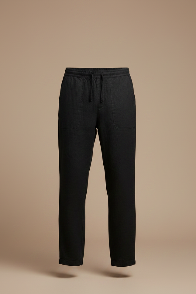 Pantalon Fluide Noir Lin Ample Décontracté Homme - vue 3