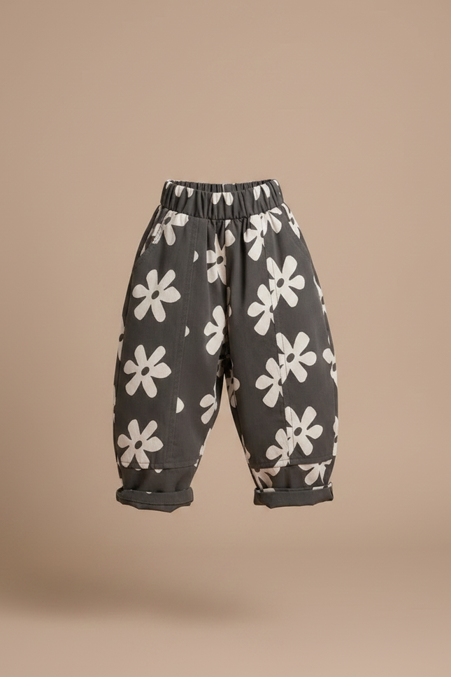 Pantalon Fluide Noir A Fleur - Coton - vue 3