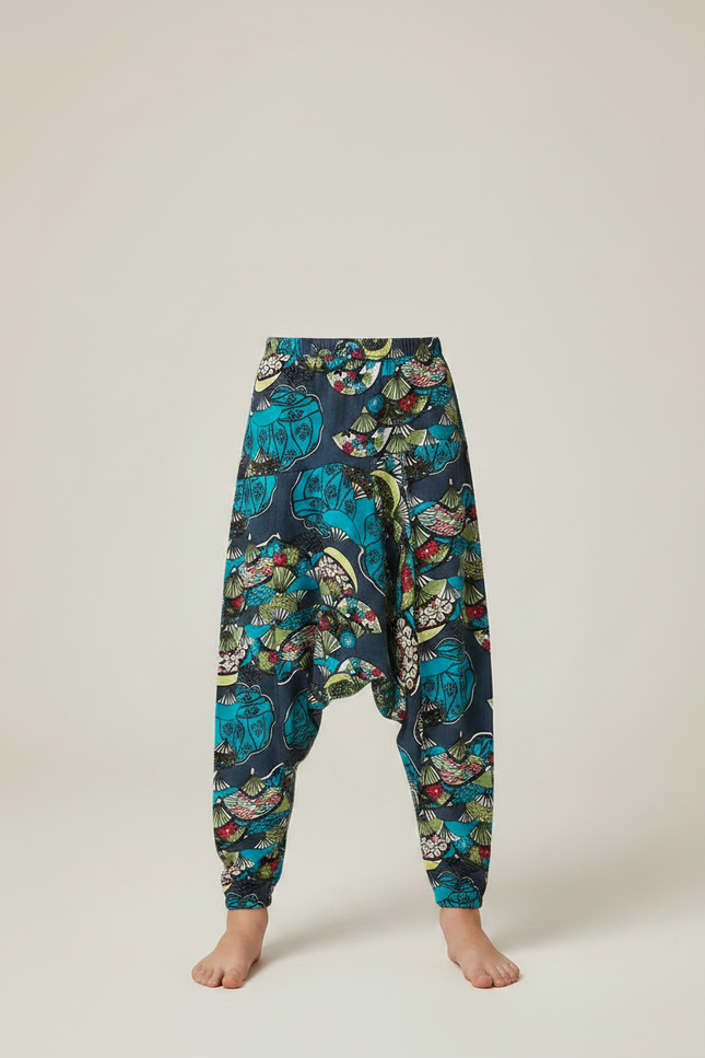 Pantalon Fluide Bleu Marine Imprimé Floral Ample Garçon - Multicolore Viscose - vue 3