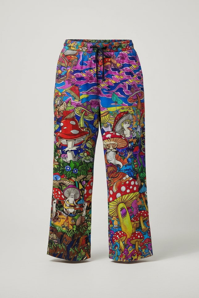 Pantalon Fluide Ample Imprimé Champignons Coloré Homme - Multicolore Viscose - vue 3